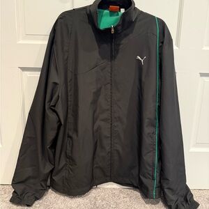 Puma Black Windbreaker Jacket with Green Piping